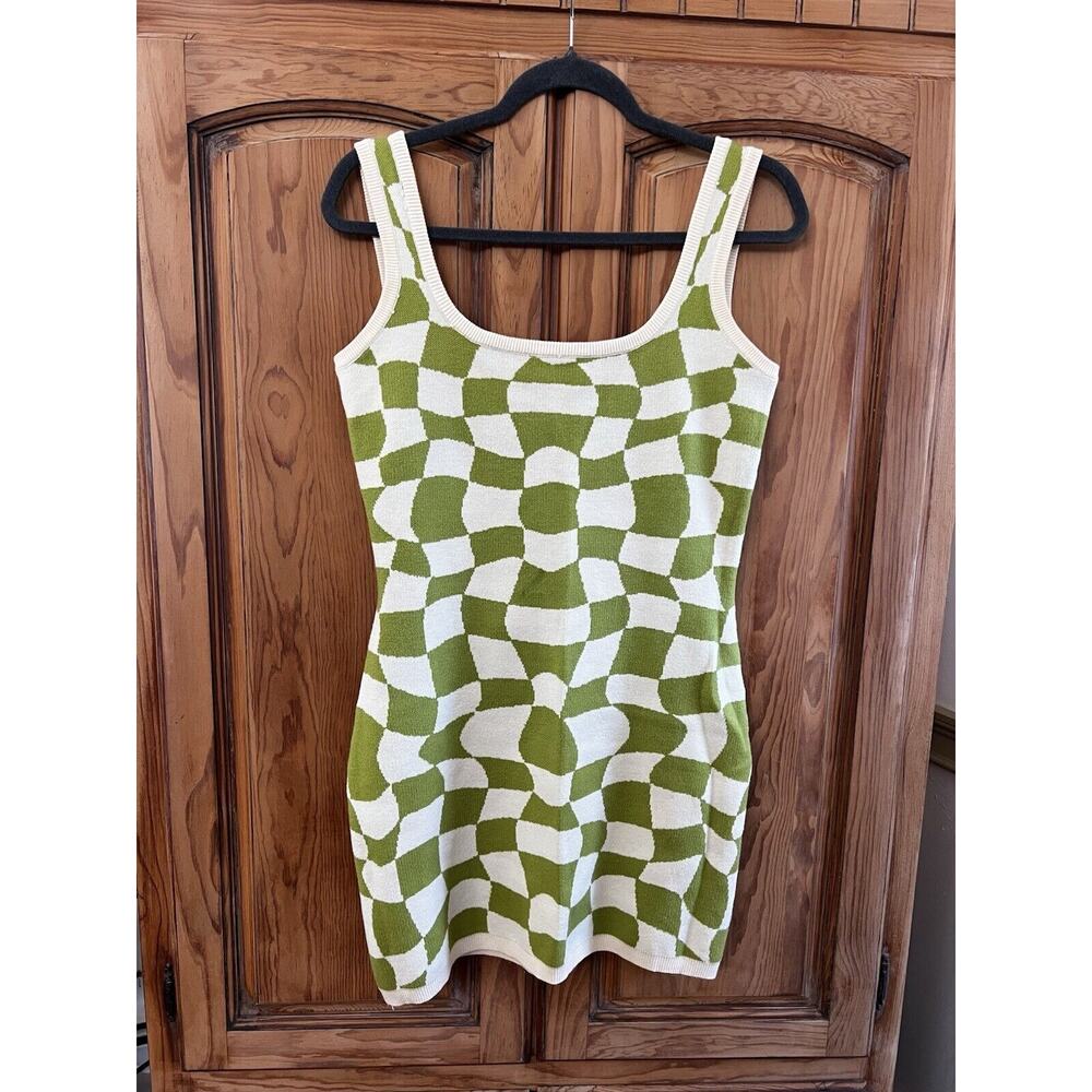 Bailey Rose Green And White Wavy Checkered Mini Dress Size L